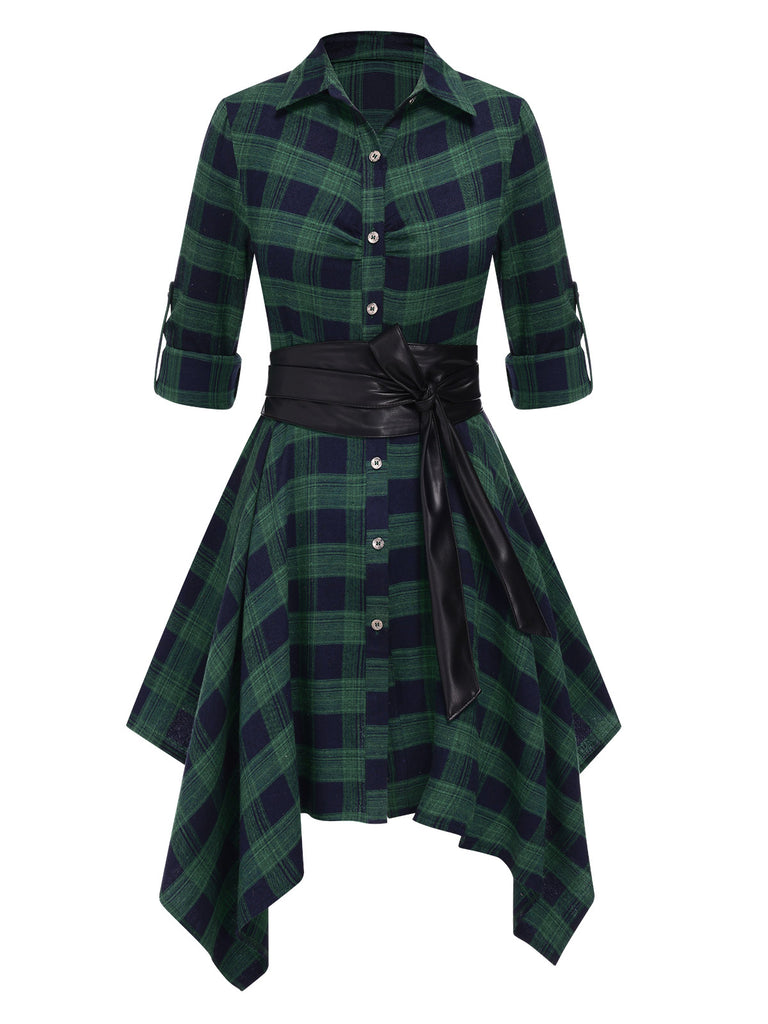 [Pre-Sale] 1950s 3/4 Sleeve Plaid Belt Dress