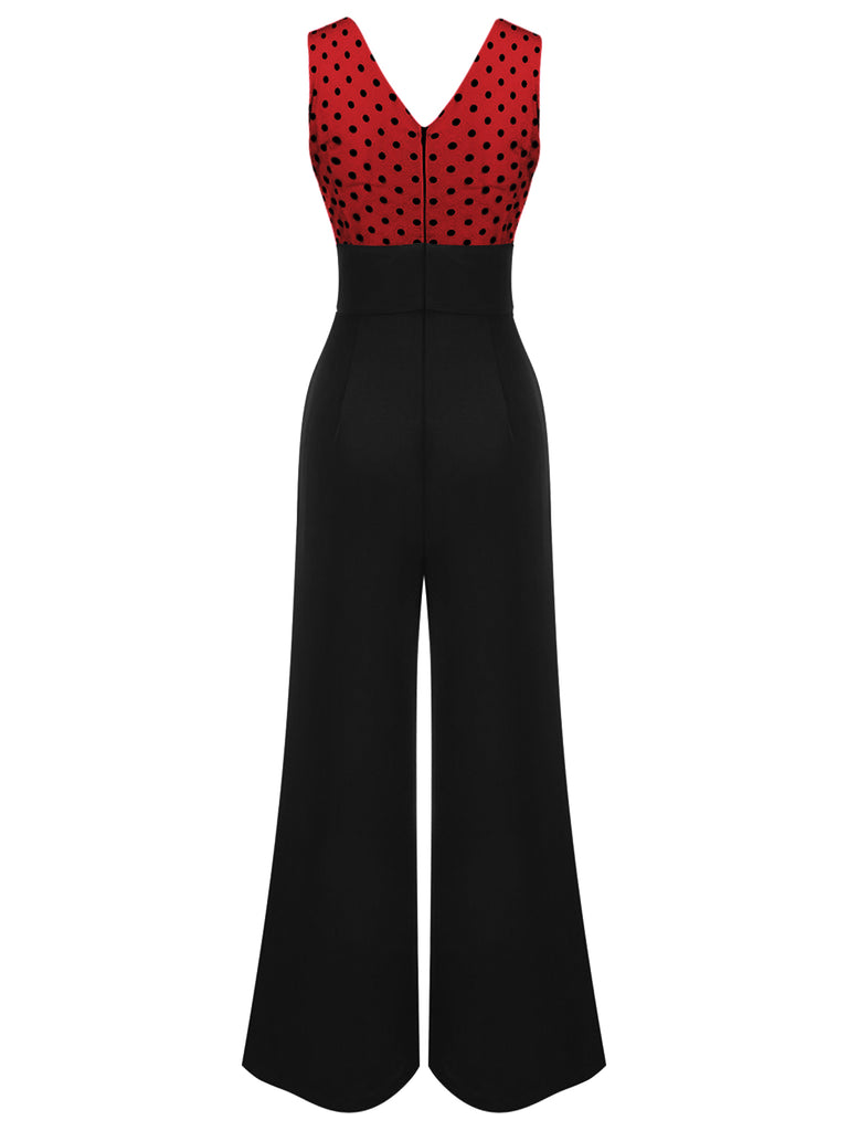 1930s Polka Dot Patchwork Button Jumpsuit