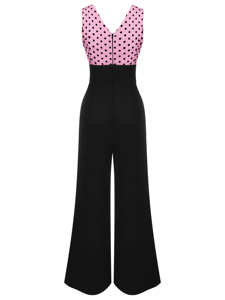 1930s Polka Dot Patchwork Button Jumpsuit