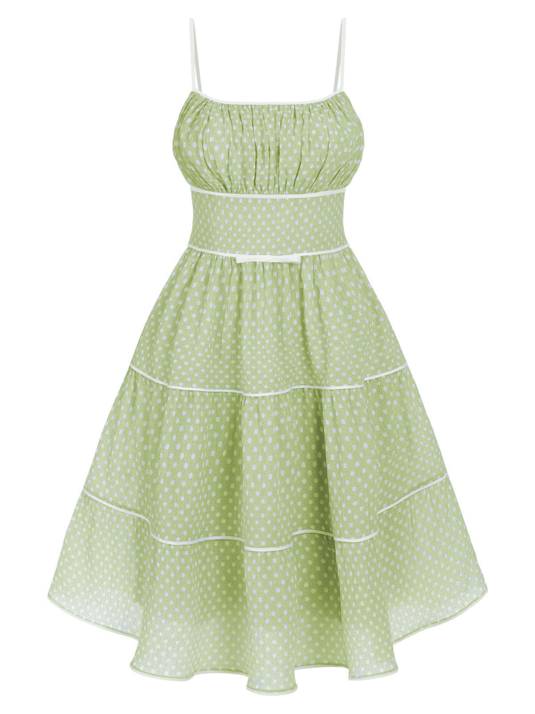 [Pre-Sale] Green 1950s Strap Polka Dot Swing Dress