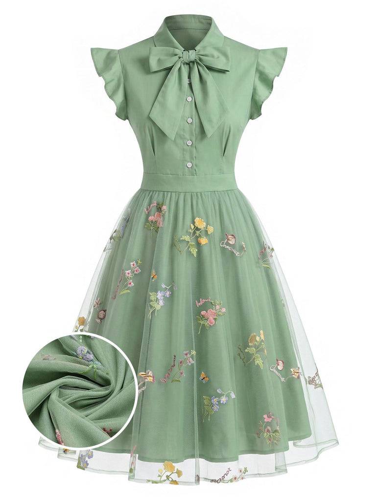 Green 1950s Floral Patchwork Vintage Dress