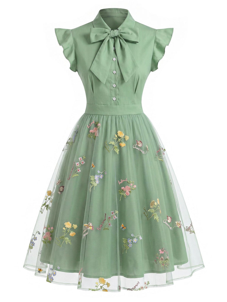 Green 1950s Floral Patchwork Vintage Dress