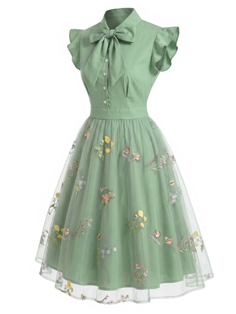 Green 1950s Floral Patchwork Vintage Dress
