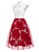 [Pre-Sale] Red 1950s Floral Embroidered Tulle Bow Neck Dress
