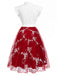 [Pre-Sale] Red 1950s Floral Embroidered Tulle Bow Neck Dress
