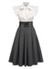 White & Gray 1950s Lace-Up Swing Dress