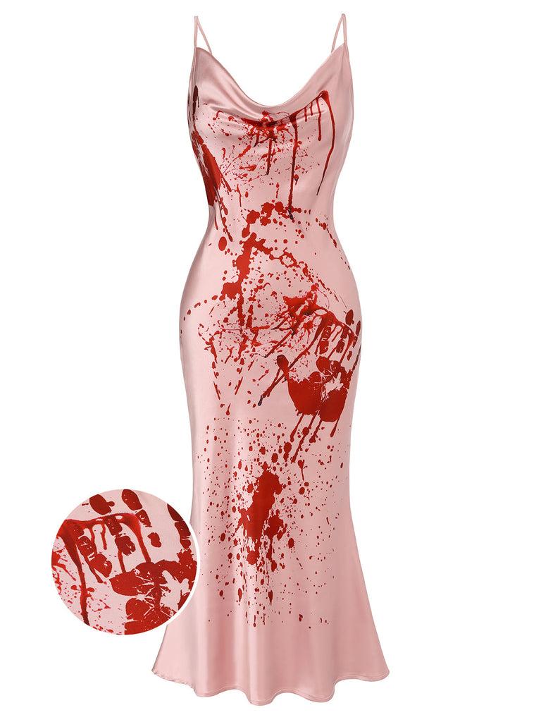 Pink 1930s Halloween Blood Fishtail Dress