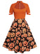 Orange 1950s Halloween Pumpkin Swing Dress