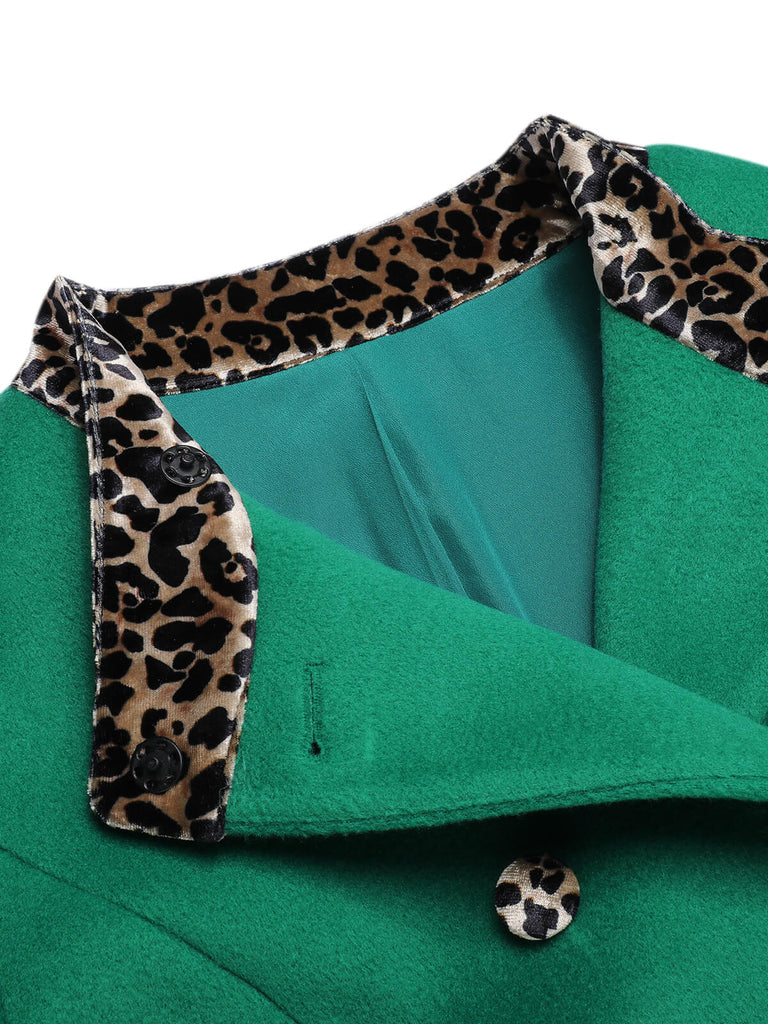 Green 1950s Leopard Patchwork Button Coat