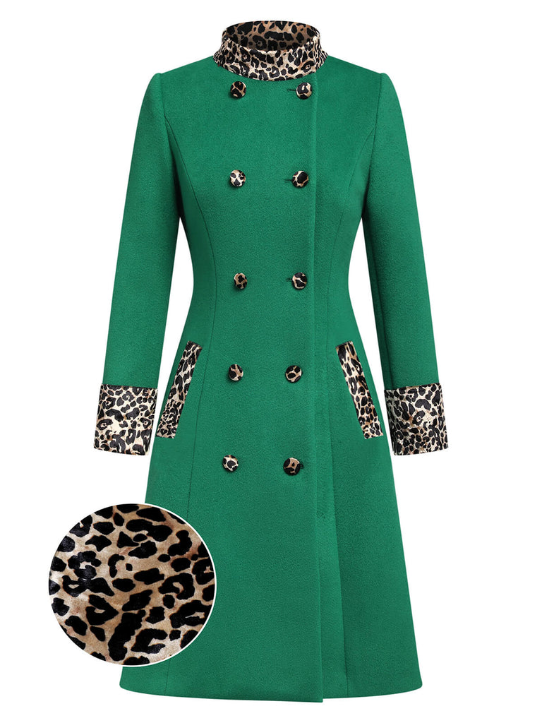 Green 1950s Leopard Patchwork Button Coat