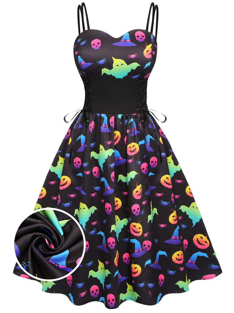 ‍1950s Halloween Colorful Print Strap Dress (65% off)