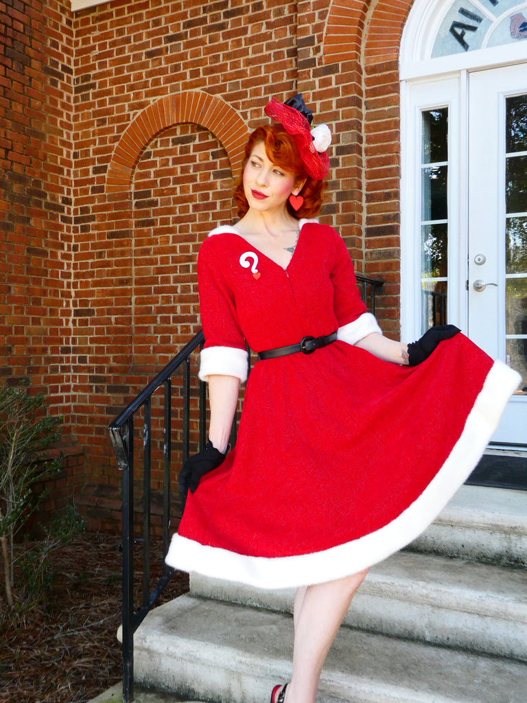 Red 1950s Solid Plush Christmas Dress