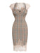 Gray 1960s Plaid Lace Pencil Dress