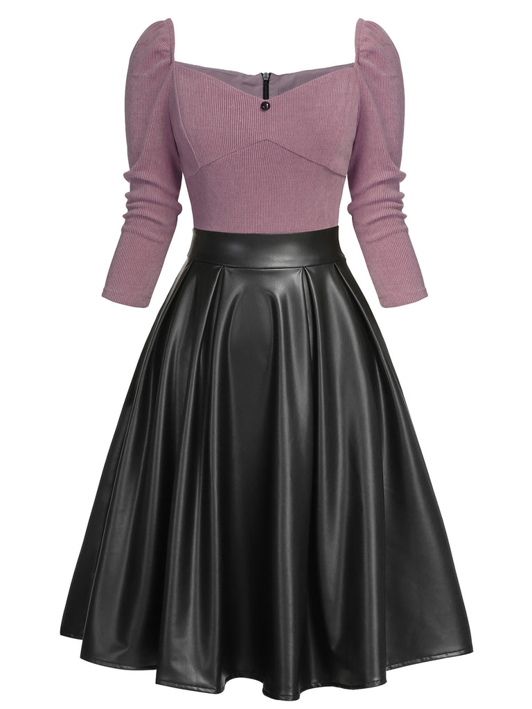 [Pre-Sale] Pink 1950s Knitted Leather Patchwork Dress