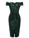 Green 1960s Sequins Off-Shoulder Pencil Dress