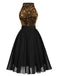 Black 1950s Gold Glitter Patchwork Dress