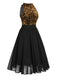 Black 1950s Gold Glitter Patchwork Dress