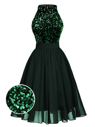 Green 1950s Gold Glitter Patchwork Dress