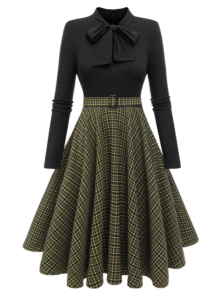 Dark Green 1950s Plaid Knitting Dress