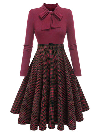 Red 1950s Plaid Knitting Dress
