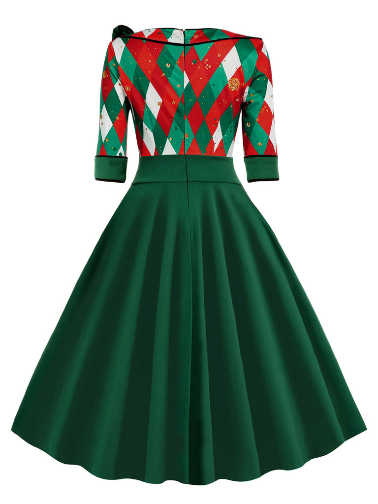 Green 1950s Christmas Plaid Patchwork Dress