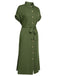 Green 1940s Solid Belted Slit Dress