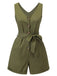 Olive Green 1950s V-Neck Button Waist Tie Romper