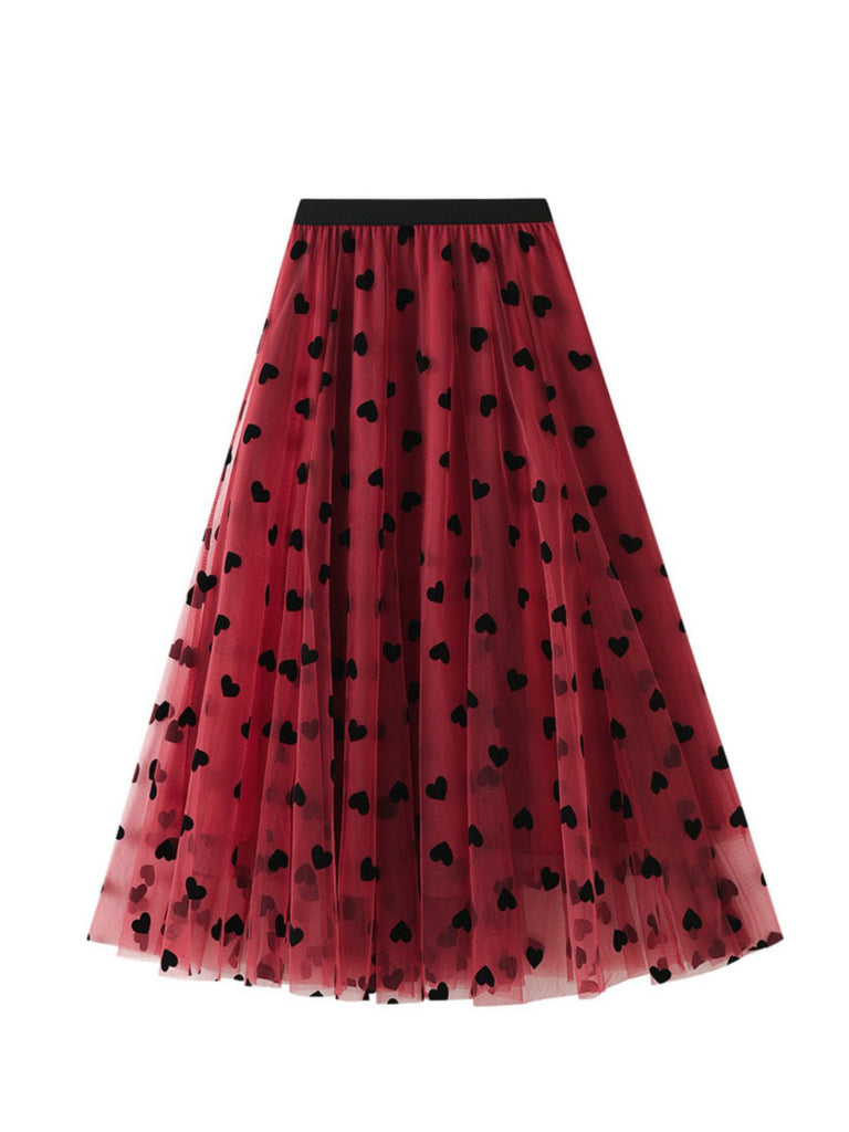 1950s Heart High Waist Swing Skirt