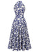 Blue 1930s Stand Collar Floral Dress