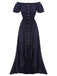 1930s Navy Blue One-Shoulder Button Long Dress