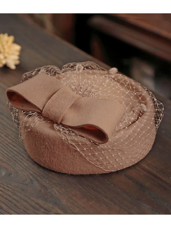 Retro Bow Mesh Wooled Dress Hat
