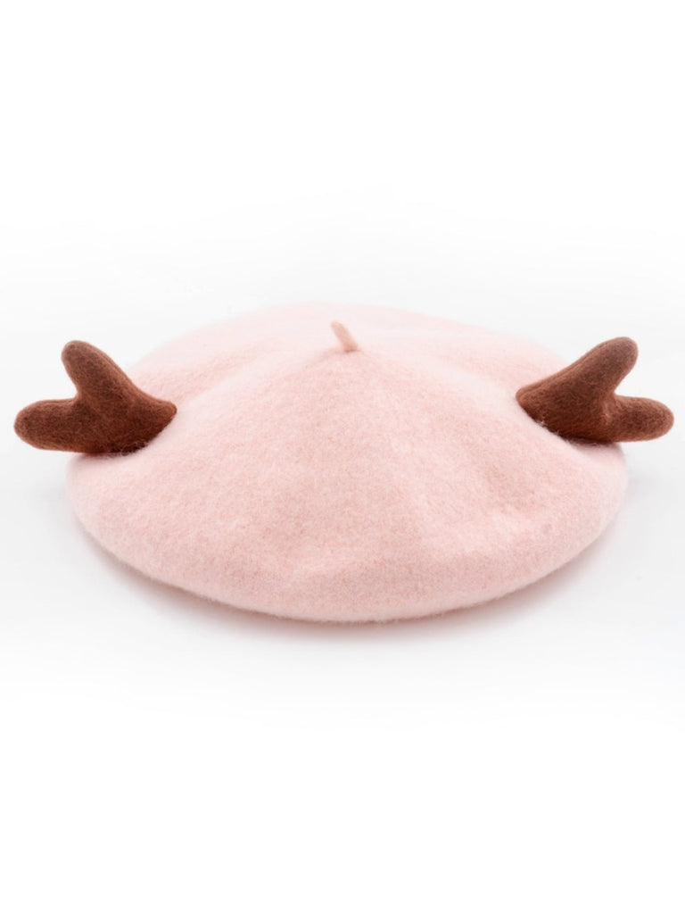 Retro Solid Antlers Wool Berets