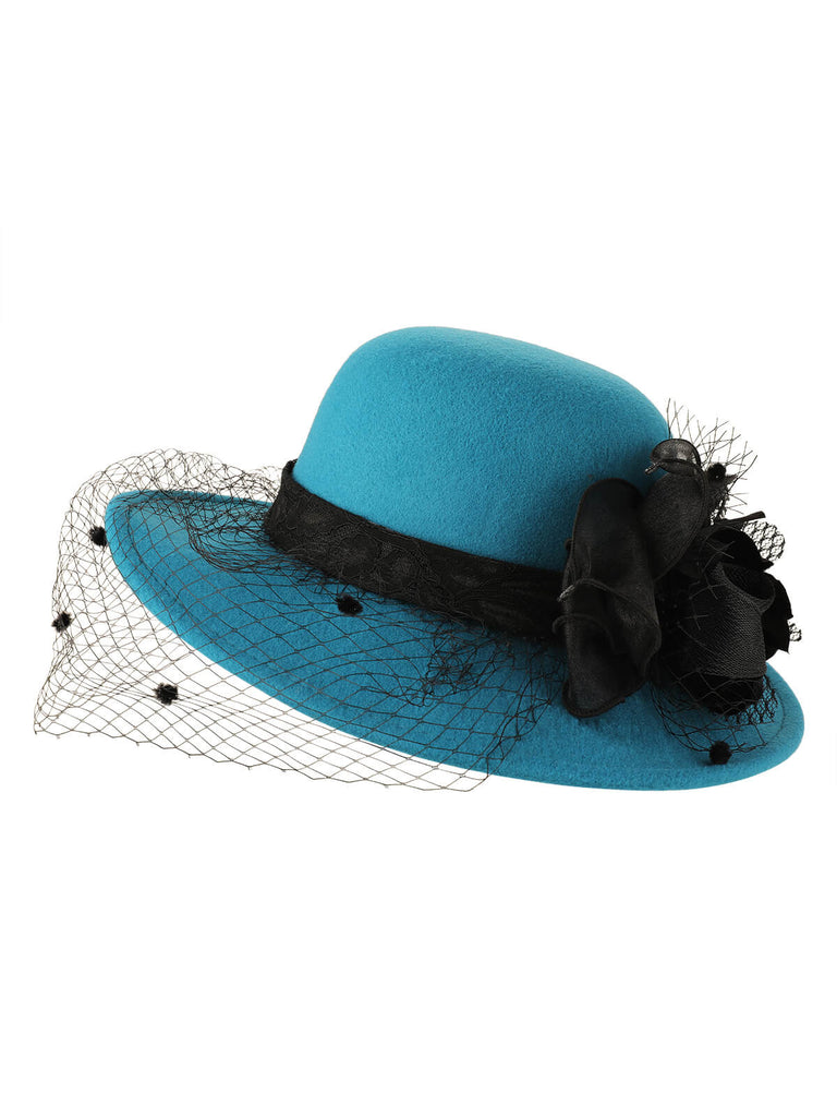 Retro Flower Net Round Top Hat