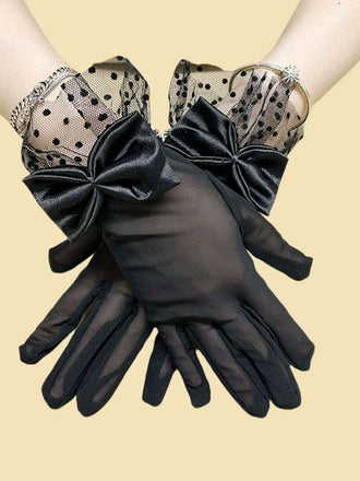 Retro Dots Mesh Bow Sheer Gloves