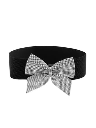 Black Rhinestone Bow High Stretch Belt
