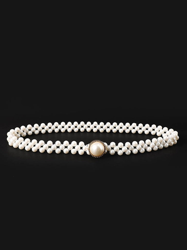 Pearl Beaded Braided Stretch Belt