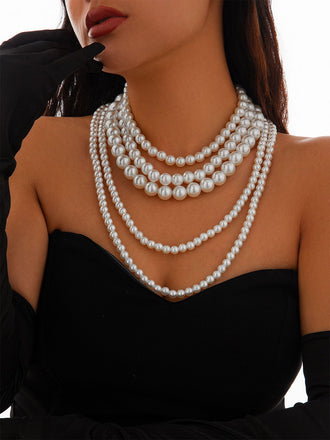 Vintage Layered Pearl Statement Necklace