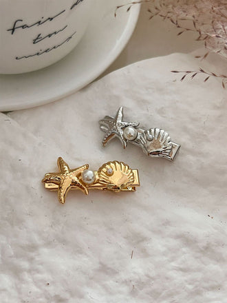 3D Starfish Seashell Pearl Hair Clip