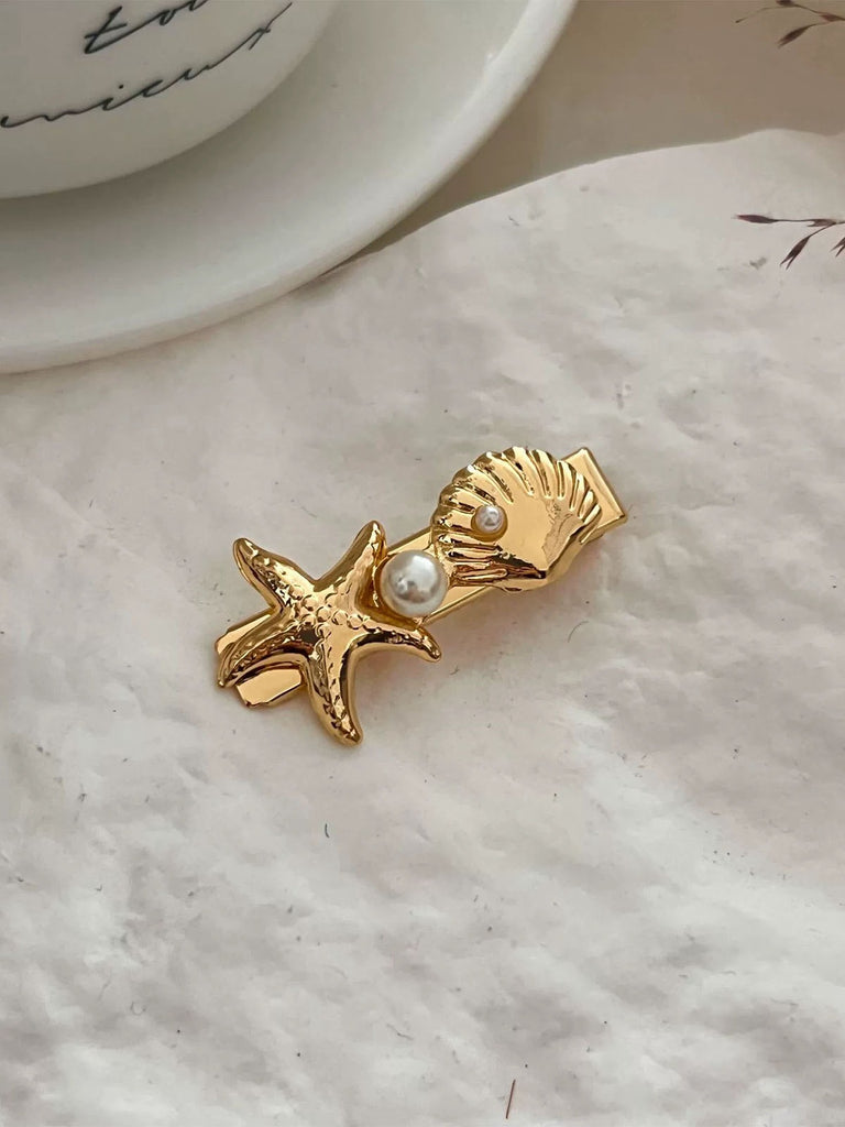 3D Starfish Seashell Pearl Hair Clip