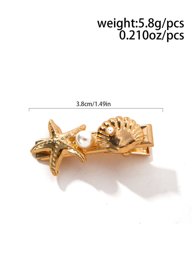 3D Starfish Seashell Pearl Hair Clip