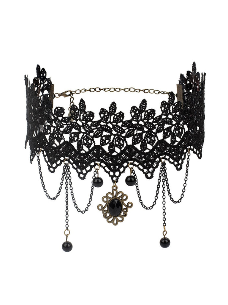 Gothic 3D Rose & Embroidered Lace Choker Necklace