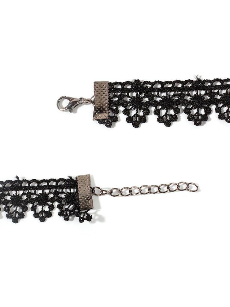 Gothic 3D Rose & Embroidered Lace Choker Necklace