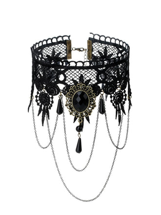 Gothic 3D Rose & Embroidered Lace Choker Necklace