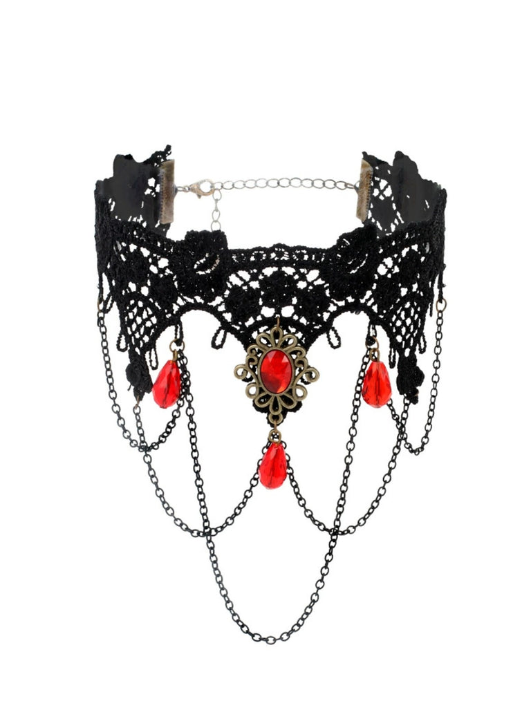 Gothic 3D Rose & Embroidered Lace Choker Necklace