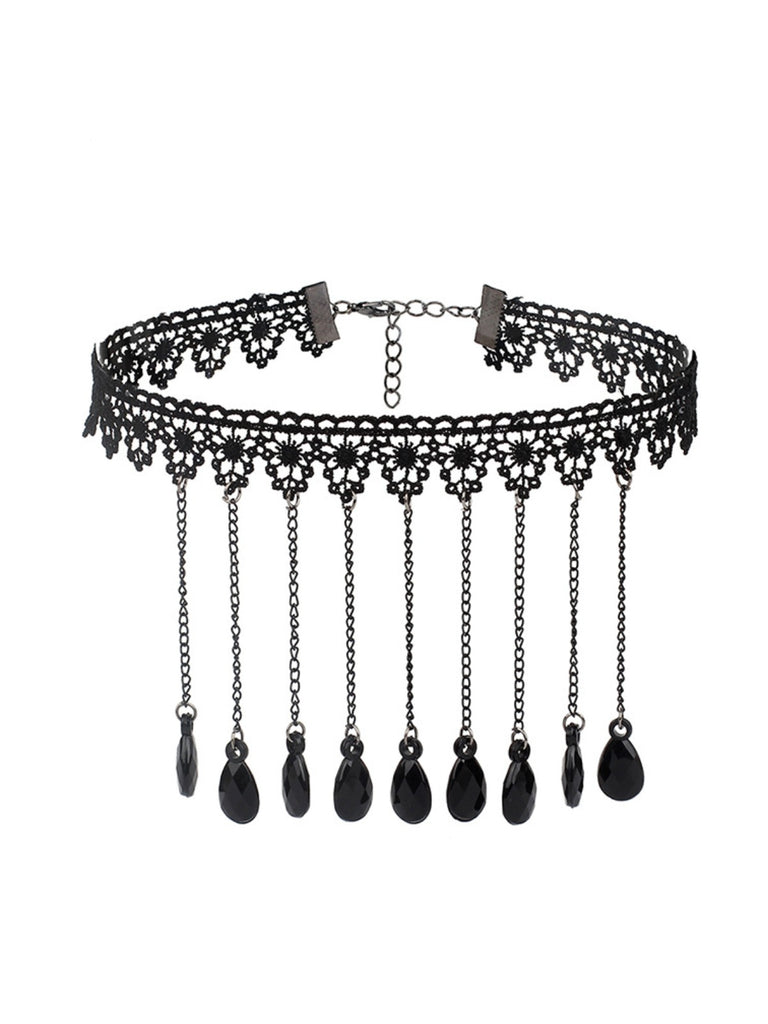 Gothic 3D Rose & Embroidered Lace Choker Necklace