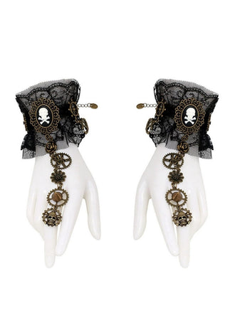 Black Vintage Gothic Punk Lace Bracelet with Ring
