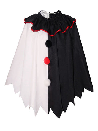 Black & White 1950s Halloween Horror Clown Cosplay Cloak