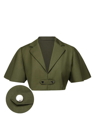 [Pre-Sale] Green 1950s Lapel Solid Cropped Cape