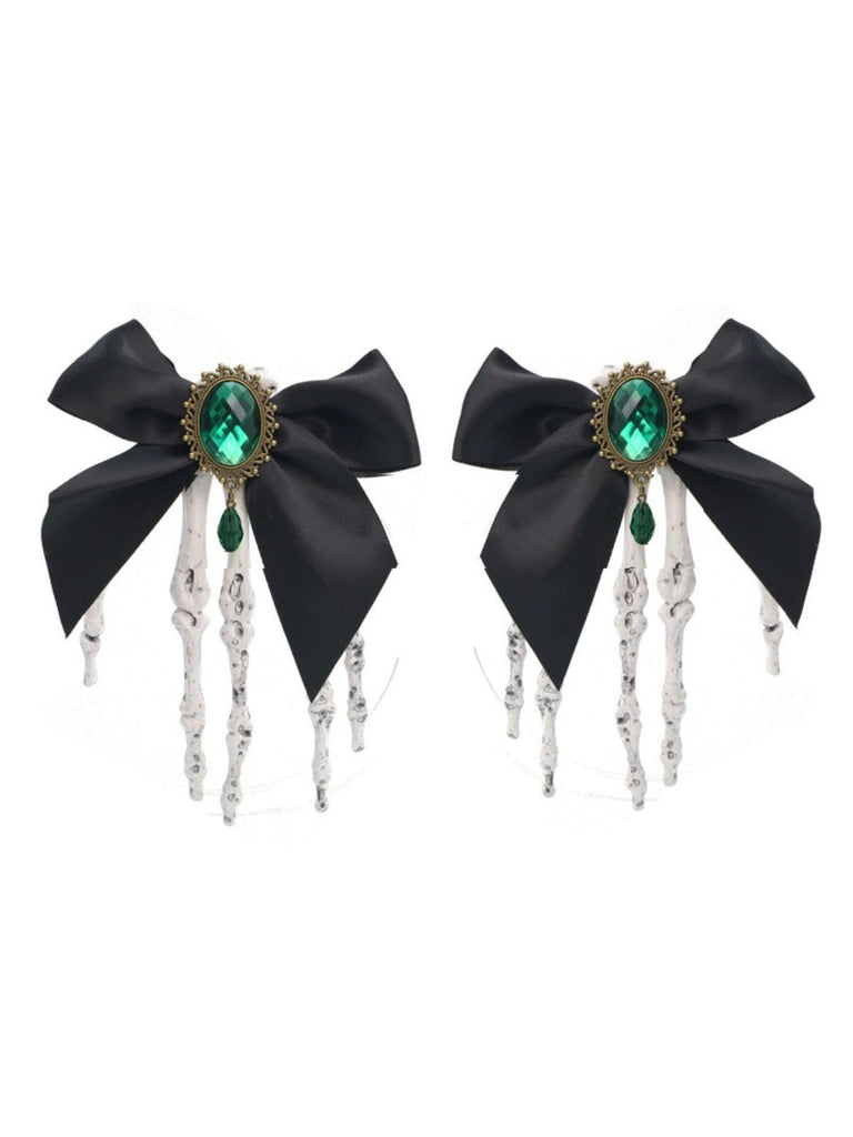 Black Gothic Bow Skeleton Hand Hair Clip