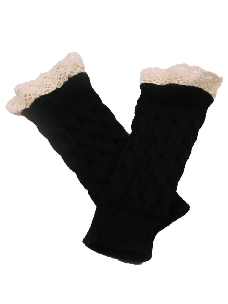 Vintage Lace Patchwork Twisted Knit Fingerless Gloves